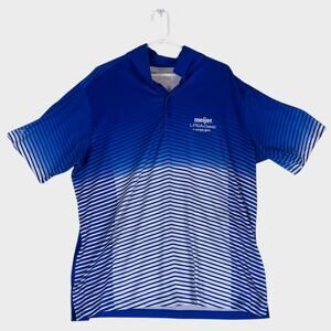 Antigua Meijer LPGA XL Blue Striped Short Sleeve Polo Shirt Polyester Spandex